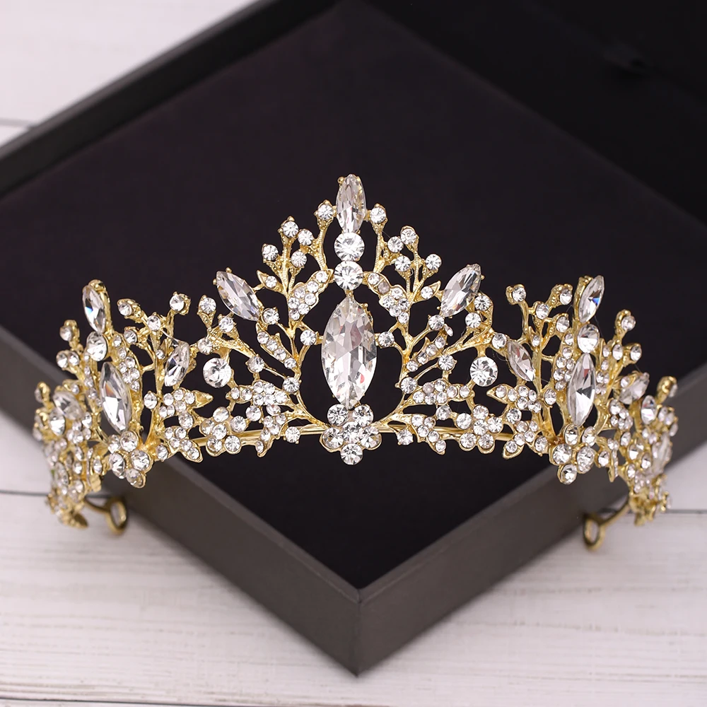 Bridal Crown Golden Wedding Hair Accessories Crystal Rhinestone Bride Wedding Tiaras and Crowns Headpiece Diadema Hair Ornament image 5