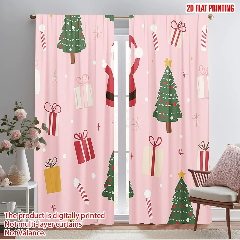 2 قطعة ، 2D طائرة الطباعة نمط الستائر شجرة عيد الميلاد الثلوج هدية البوليستر النسيج (بدون قضيب) عطلة Ldeal لغرفة النوم و #1