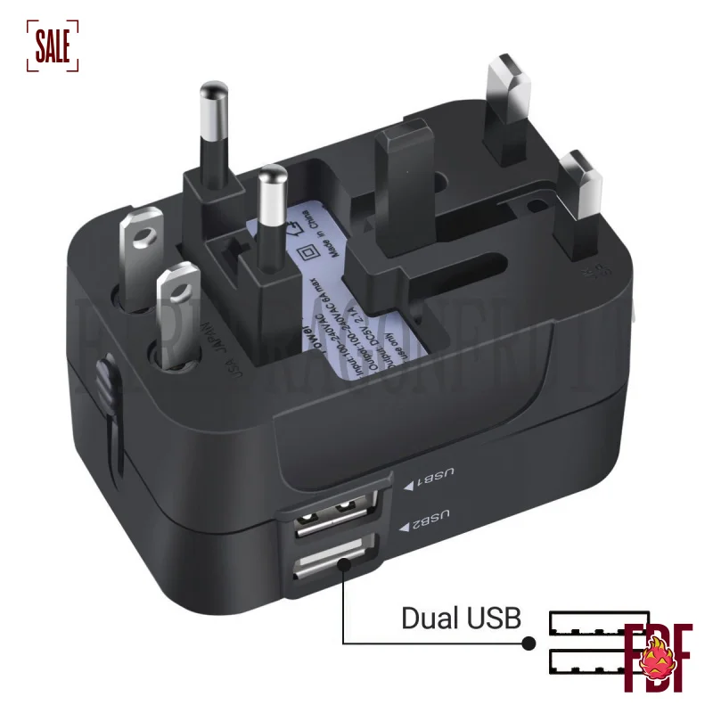 

Bison 202 Universal Travel Adapter 2 USB Ports 2.1A Fast Charging All-in-One Wall Use