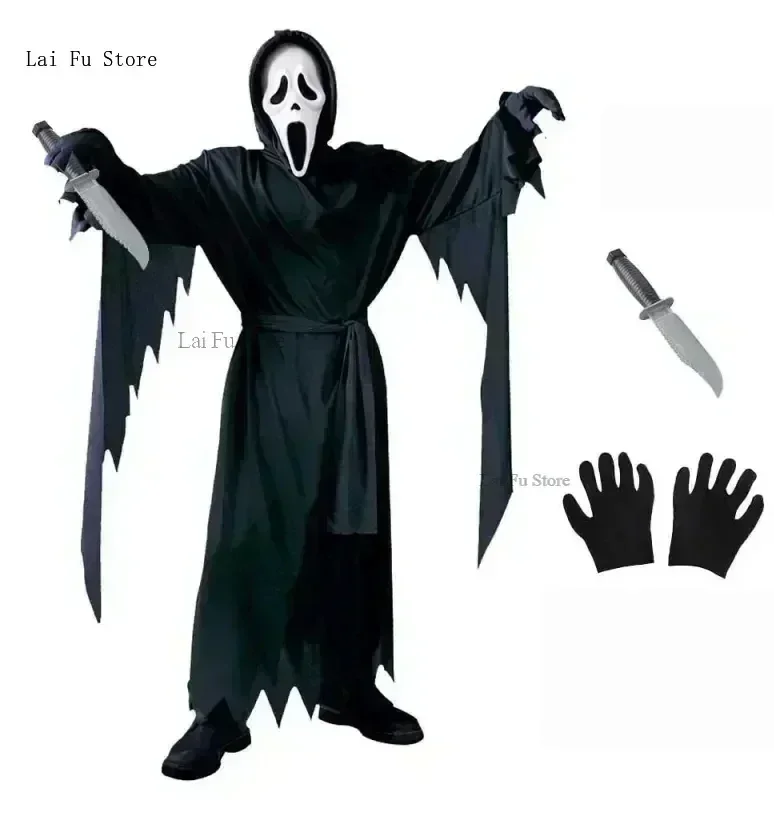 Kids Scream Costume Children Fancy Dress Halloween Party Horror Death Ghostface Costume Boys Teens Halloween Cosplay Costume