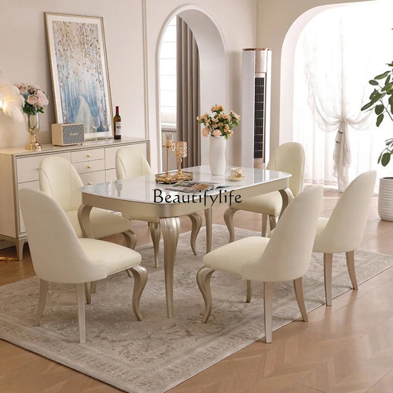 

French light luxury long dining table household one American rectangular table restaurant furniture combination