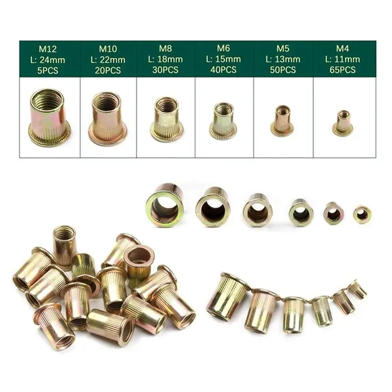 RMWIN-Hardware Multi Sizes Insert Rivet Nuts Carbon Steel - Flat Head Rivet Nuts Set Flat Head Rivet Nuts Set