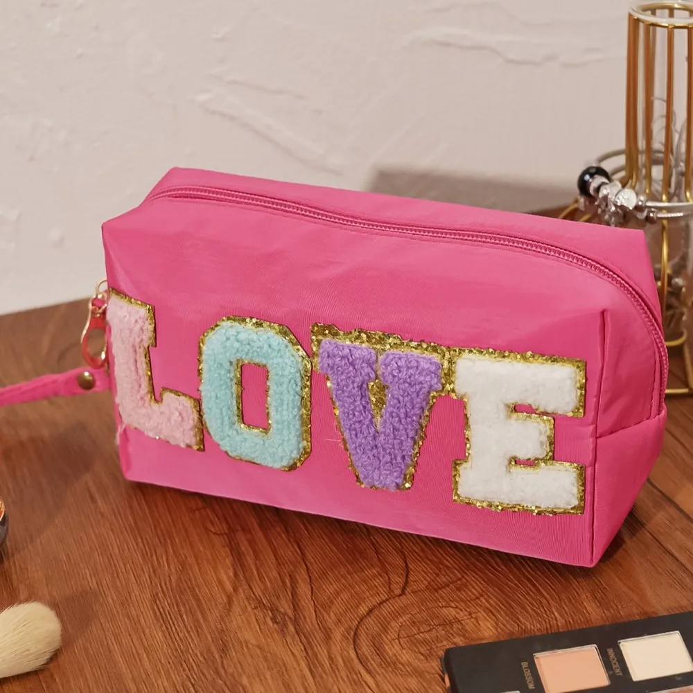 

LOVE Embroidery Cosmetic Bag Multifunction Large Capacity Makeup Pouch Bag Carry-on Korean Style Toiletries Storage Bag Gifts