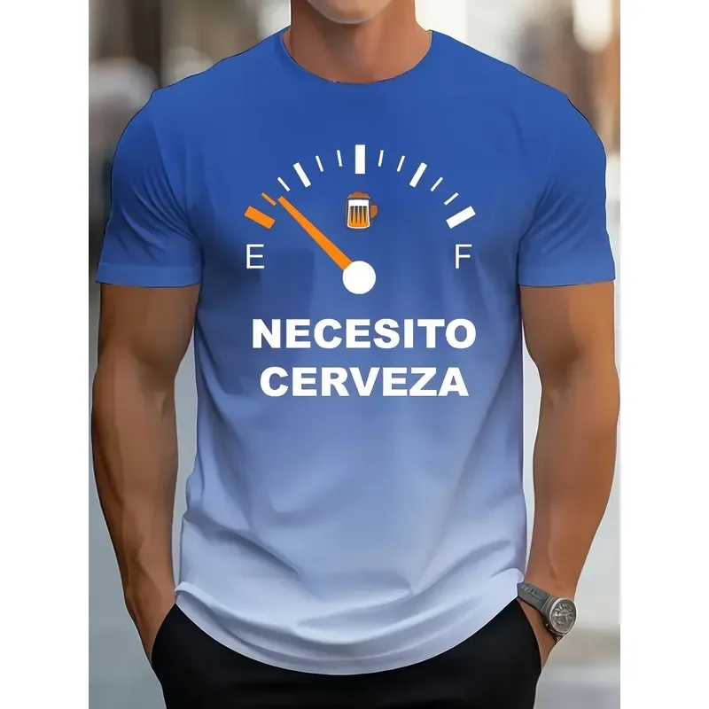 2026 Men's Short Sleeve Crew Neck T-Shirt with Gradient Color Beer Graphic Print for Summer Vacation and Outdoor Casual Wear