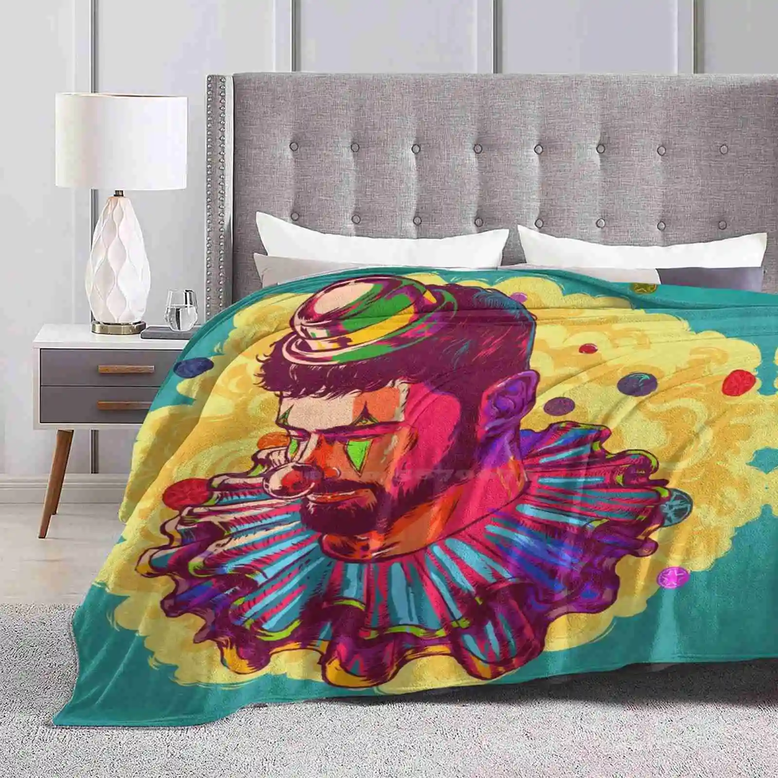 I Am Not A Clown Hot Sale Printing High Qiality Warm Flannel Blanket Clown Boy Digital Illustration Beards Bearded Man Portrait