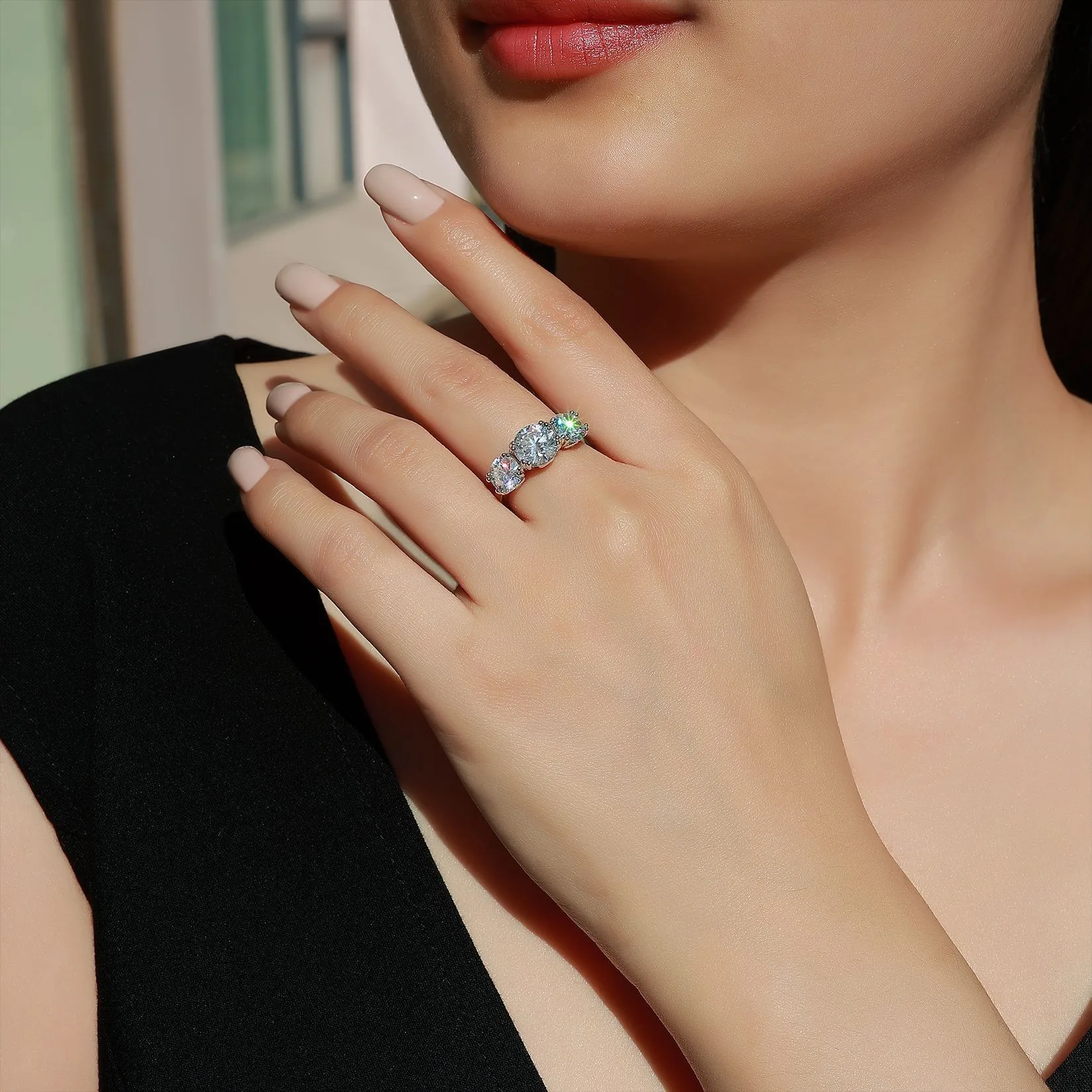 4.42cttw D Color Moissanite Diamond Luxurious Engagement 925 Sterling Silver Ring for Women 3 Stone Ring Customs Jewelry