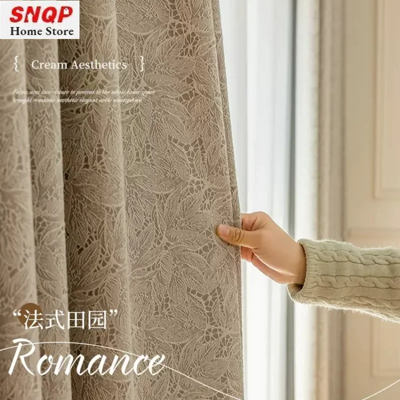 

French Beige Lace Luxury Curtains for Living Room Blackout Bedroom Elegant Hollow Embroidery Fashion Home Decoration Kitchen