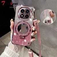 Crossbody Lanyard Shockproof Plating Case For Xiaomi Redmi Note 14 14C 13 13C 12 12C 11 10 9 Pro Plus 4G 5G Mirror Holder Cover