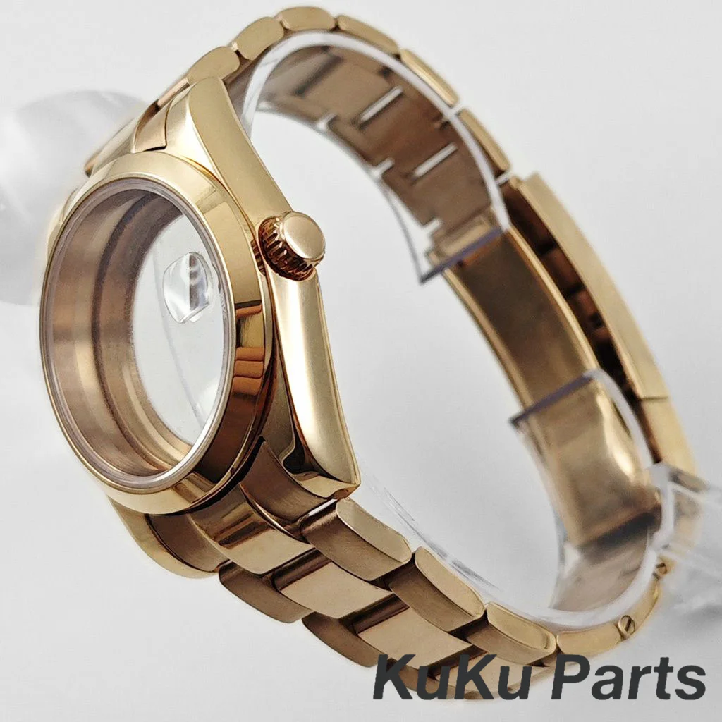 Boîtier de montre en cristal saphir d'eau polonais plaqué Rose NH35 36MM/40MM pour NH34 NH35 NH36 NH38 NH70 ETA2824, mouvement cadran 28.5mm