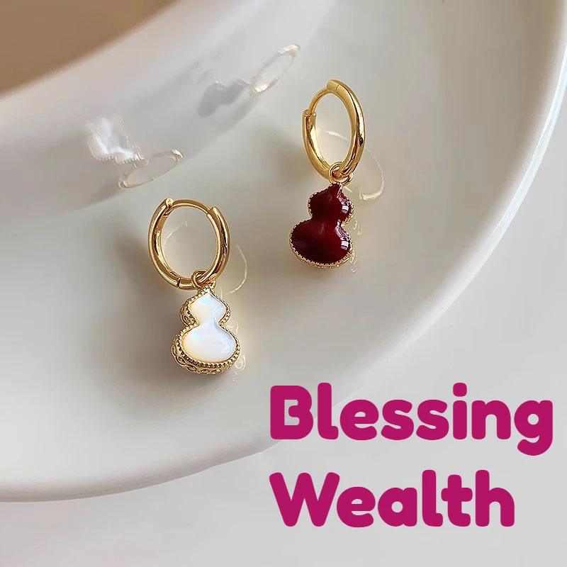 

Красные и ракушевидные двусторонние пряжки для ушей в форме тыквы, женские и мужские серьги, благословение, богатство, медитация, ювелирные изделия, амулет удачи