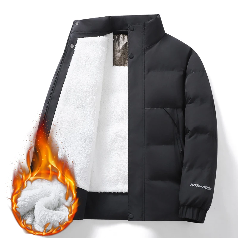 

Fleece Lined Parka Jacket Men's Stand-Collar Warm Puffer Coat Plus Size Soft Lining Outdoor Casual Daily Wear Outerwear