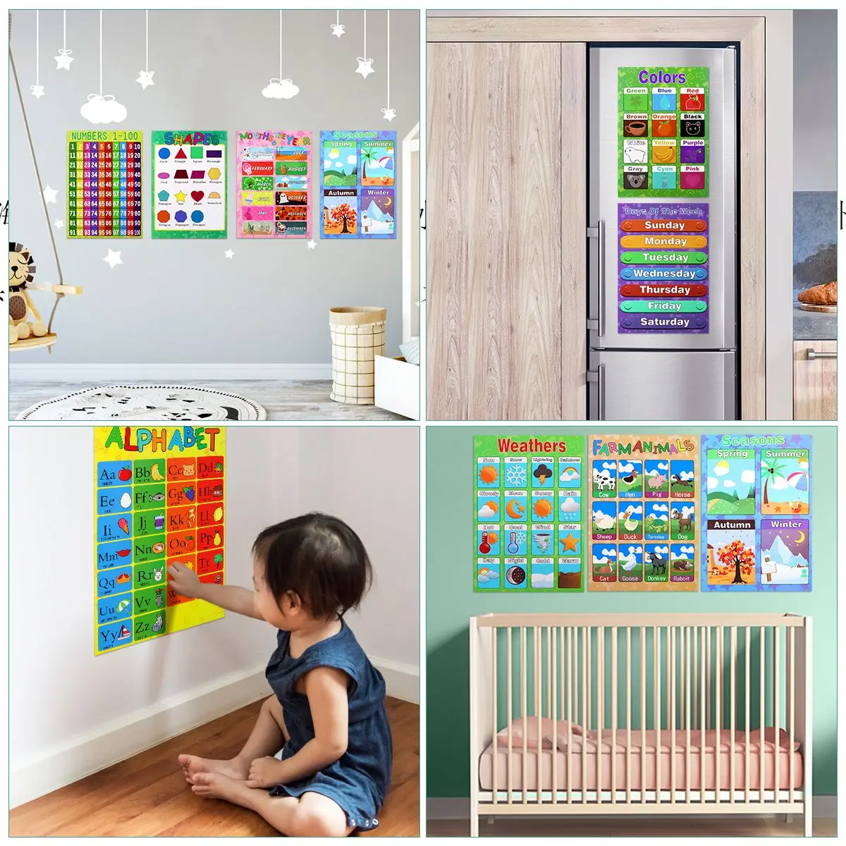 10 Kids Educational Posters Preschool Learning Charts Weather Alphabet Toddler Nursery Decor Early Education Wall