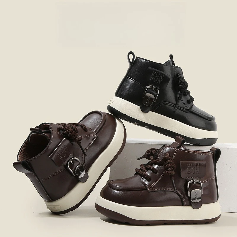 

2025 Kids Leather Boots, British Style Ankle Boots for Boys & Girls, Soft Sole Spring Autumn Shoes