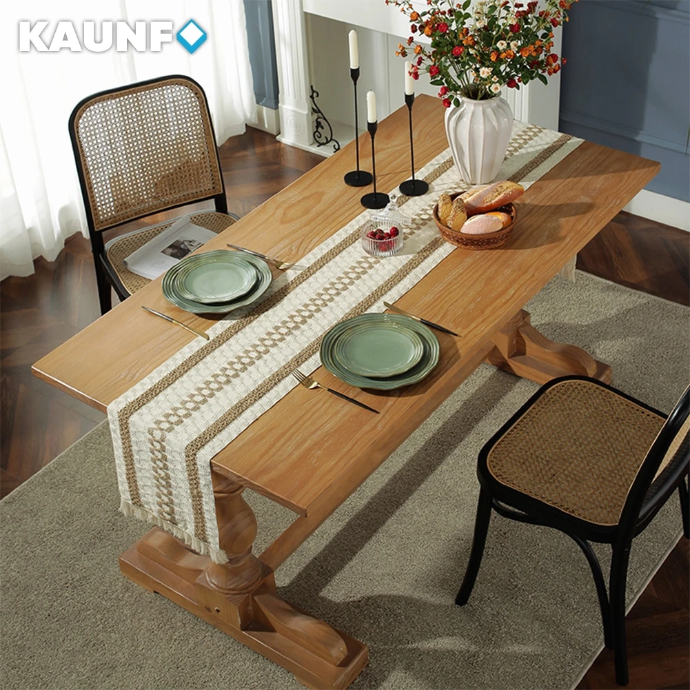 KAUNFO Various Size Geometric Cotton Linen Table Flag Table Runner Insulated Meal Mat Dinner Tablecloth Decor 1PC