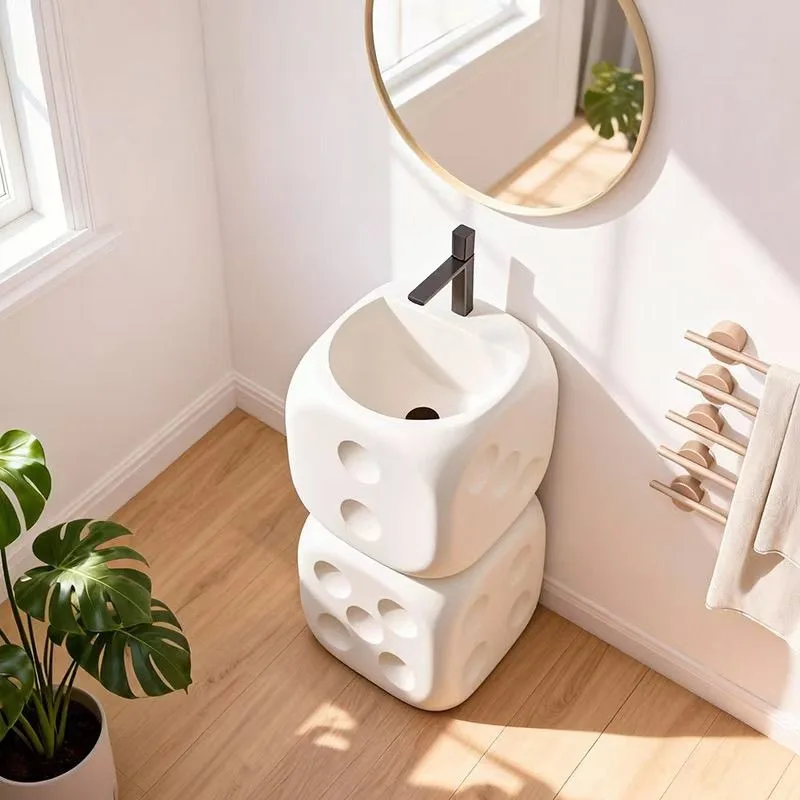 Nordic simple column basin, personalized wash basin, integrated floor-to-ceiling face wash small apartment outdoor bathroom