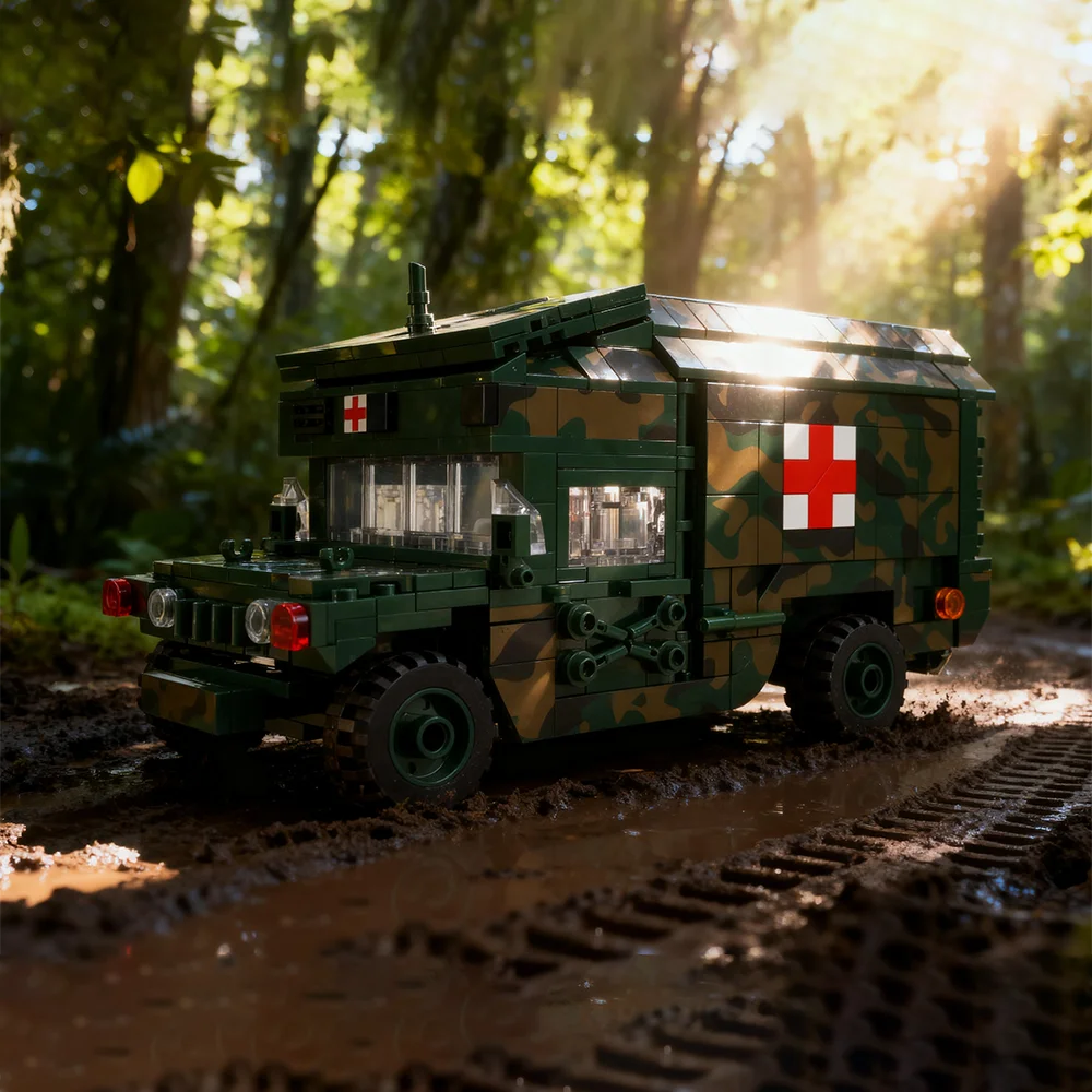 Building Blocks Kids Toys 784PCS Military Medical Vehicle Model Assembly Toy Pull Back Doors Side Door Simulation Vehicles Gifts