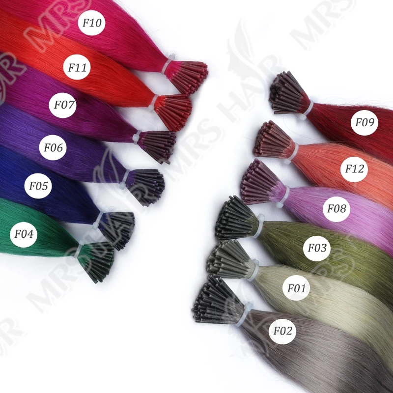 I Tip Кератиновые наращивание волос Цветные настоящие человеческие волосы Предварительно скрепленные микробусины Капсулы для волос Капсулы с микрозвеньями Волосы 12-20 дюймов