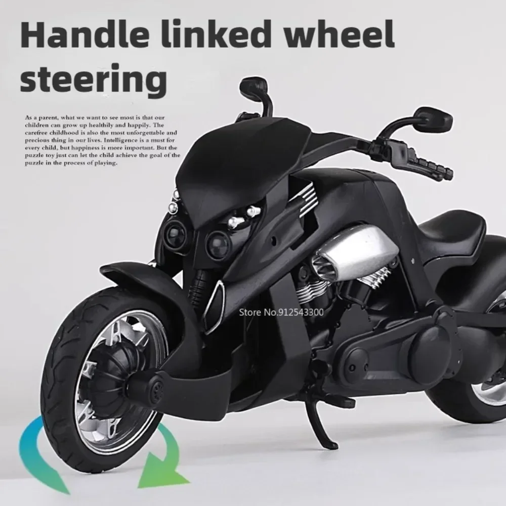 โมเดลรถมอเตอร์ไซค์ของเล่น V-REX R1M สเกล 1:12 ผลิตจากโลหะผสม พร้อมเสียงและไฟ ระบบกันสะเทือนล้อหลัง ใช้เป็นของตกแต่งโต๊ะทำงาน