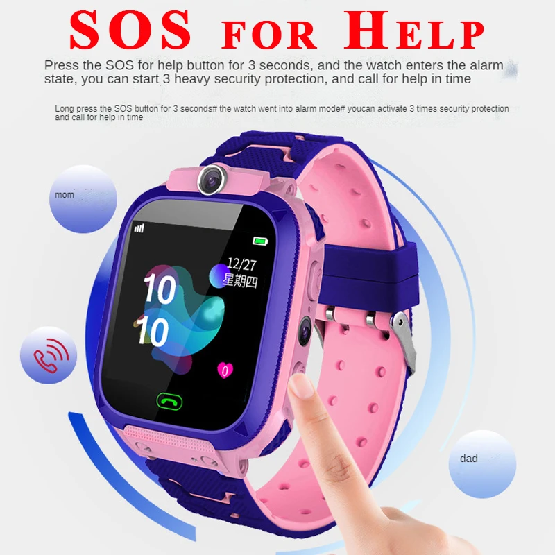 키즈 스마트 워치 SOS LBS 위치 카메라 사진 어린이 전화 음성 통화 경기 게임 손전등 소년과 소녀를위한 Smartwatch