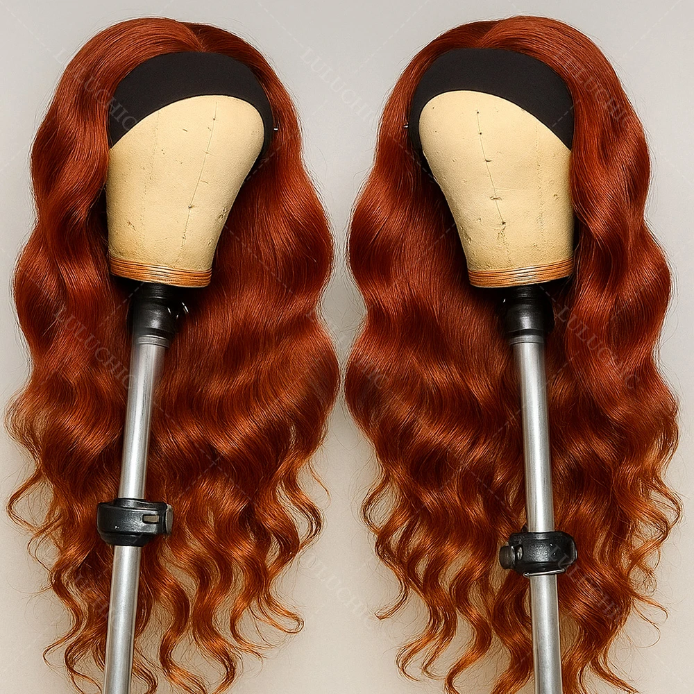 Reddish Brown Body Wave Headband Human Hair Wig Machine Made Burgundy Wig Ready To Wear Brazilian Ginger Glueless Wig Human Hair