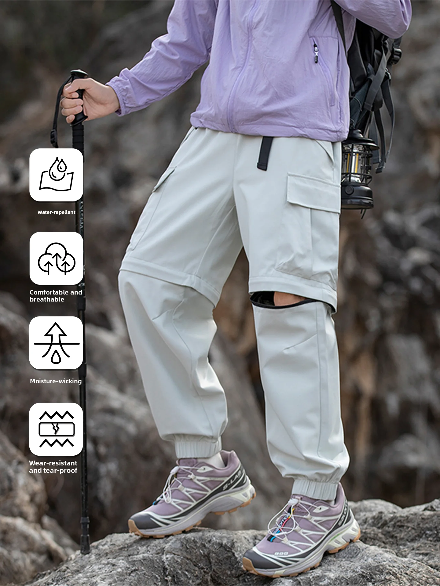 

Outdoor Men's Waterproof Detachable Work Trousers Casual Loose Straight Leg Pants Autumn Season Polyester Fiber Youth Faion