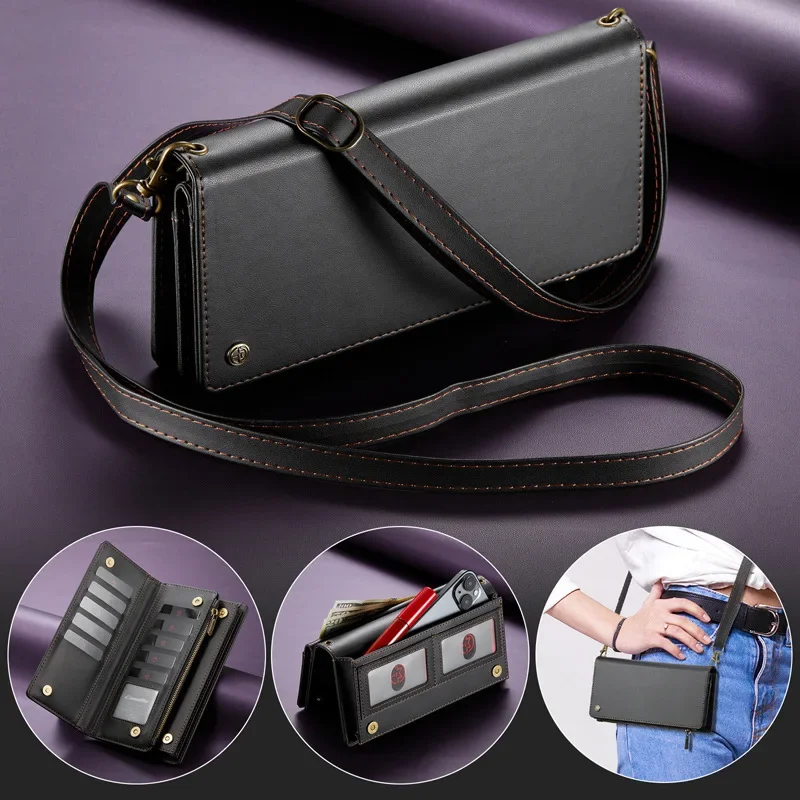 Portacarte portafoglio pochette borsa universale per cellulare per iPhone Xiaomi Samsung Redmi OPPO VIVO con tracolla lunga