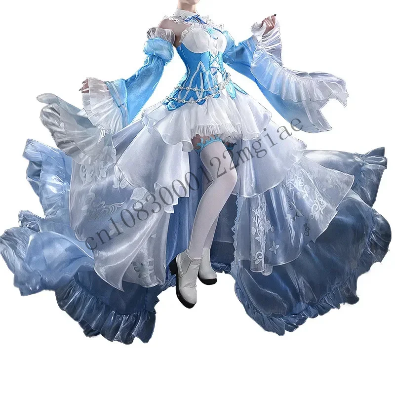 Re Zero Cosplay Costume Ramu Dress REM Gorgeous Ice Crystal Uniform Set Women Girls Wigs Hair Shoes Cos CMM221