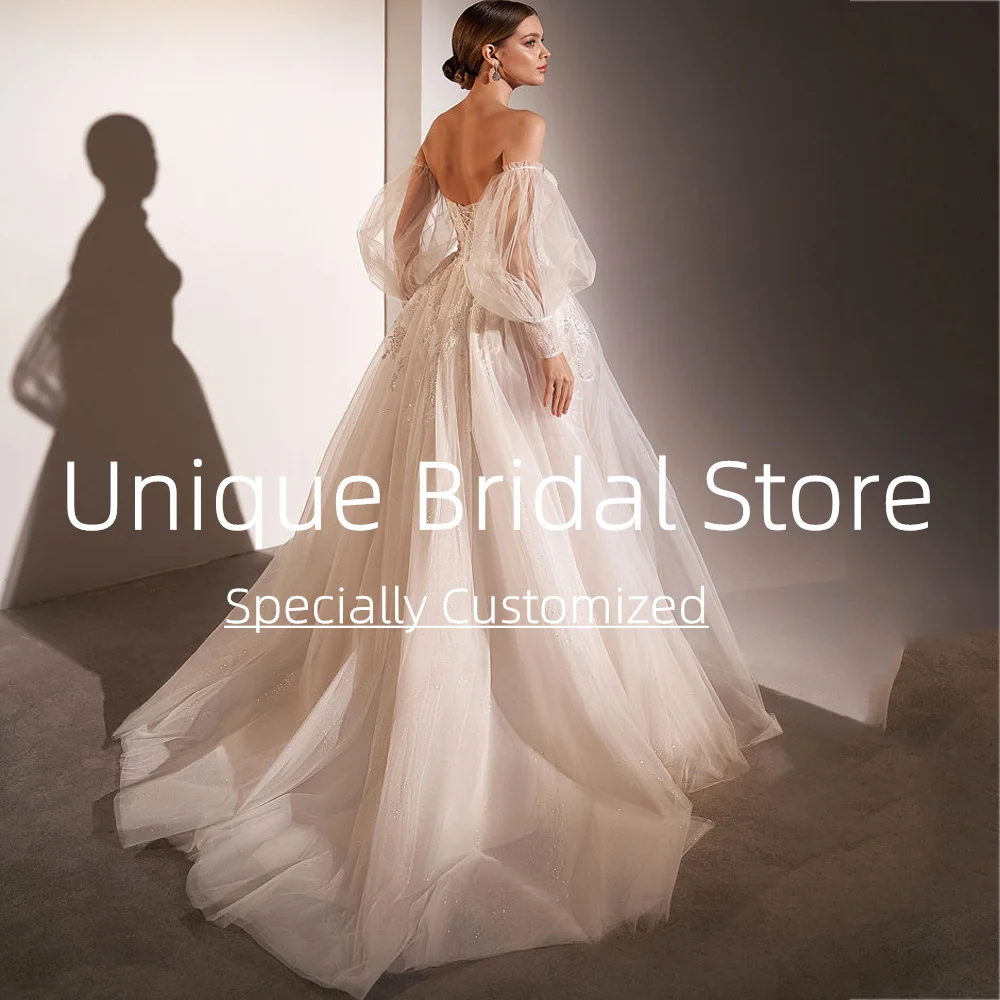 Customized Elegant Wedding Dresses A-line Beautiful Applique Full Long Sleeves Sexy Open Back High Quality 2023 New Bridal Gown