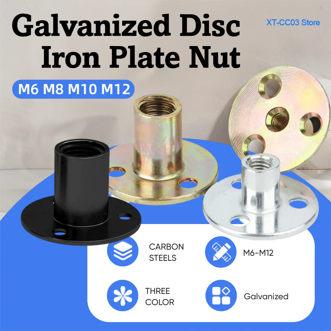 1-20Pcs M6 M8 M10 M12 Disc Three Hole Iron Plate Nut Galvanized Plywood Furniture Sofa Foot Locking Nut Hardware Accessories