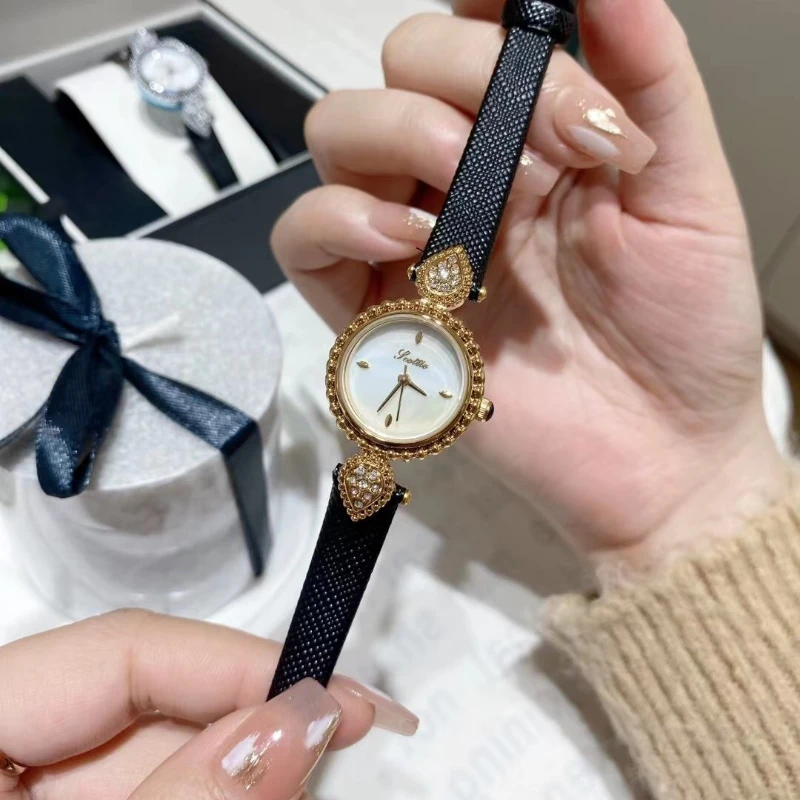 vintage small round dial gold silver quartz wristwatch movement waterproof leather band ladies watch dress bracelet clock reloj