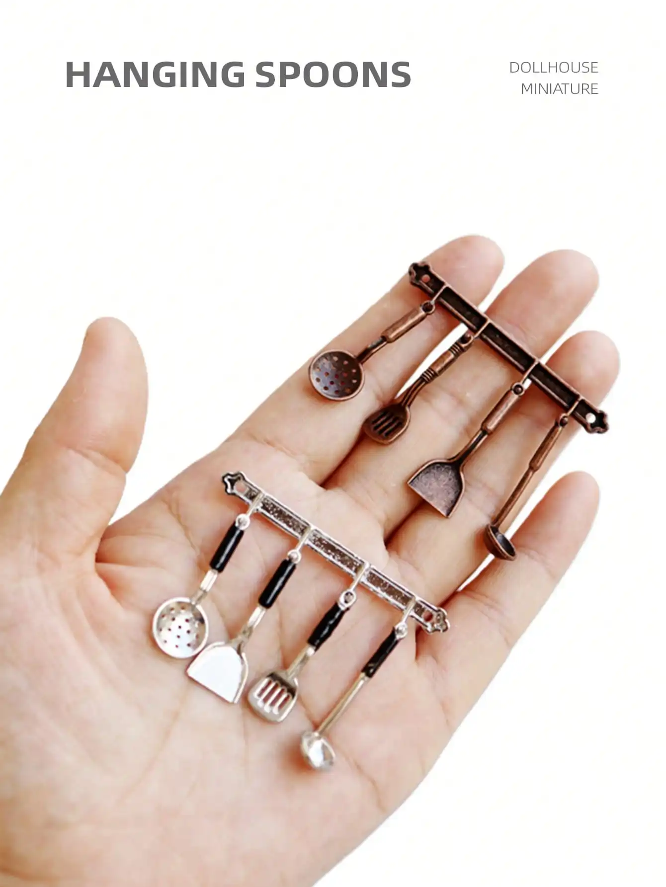 Conjunto de Utensílios de Cozinha em Miniatura para Casa de Bonecas Escala 1:12, 5 Peças de Colheres Penduradas, Acessórios de Cozinha, Decoração de Parede para Cenário de Mini Casa