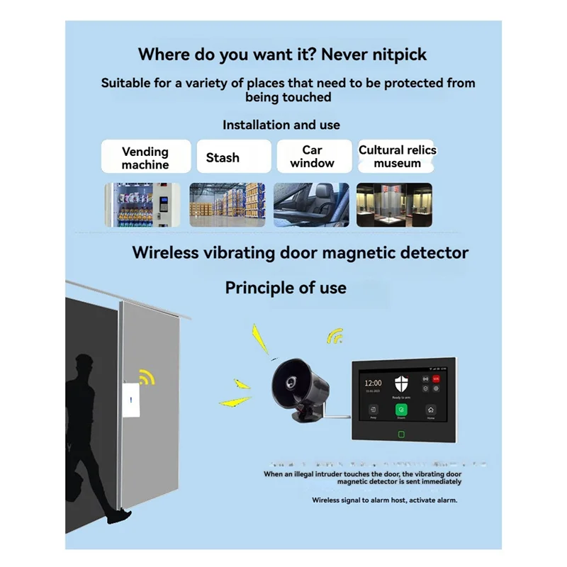 3CGRO-3Pcs 433Mhz Wireless Vibration Glass Break Detector, Adjustable Sensitivity, Compatible With Alarm Systems