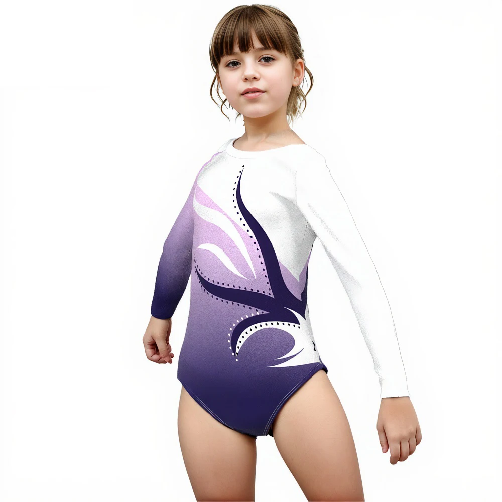 Leotardo de gimnasia para niñas, mono de Ballet de manga larga, traje de baile brillante para niños, mono de patinaje artístico, ropa de Bailarina