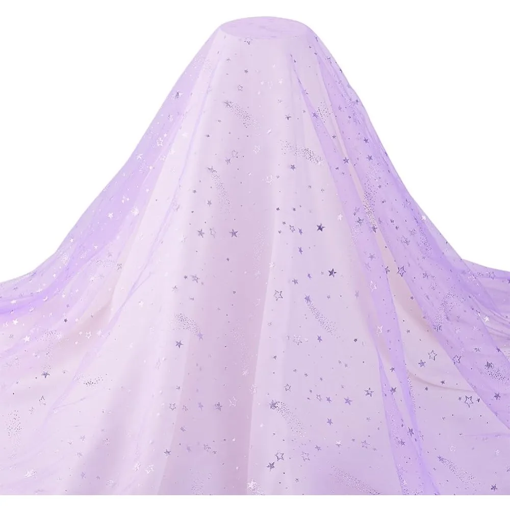 3 Yards Purple Sequins Star Lace Fabric 59 inch Wide Silver Star Fabric Skirt Dress for Wedding Dresses DIY Craft Embellishment