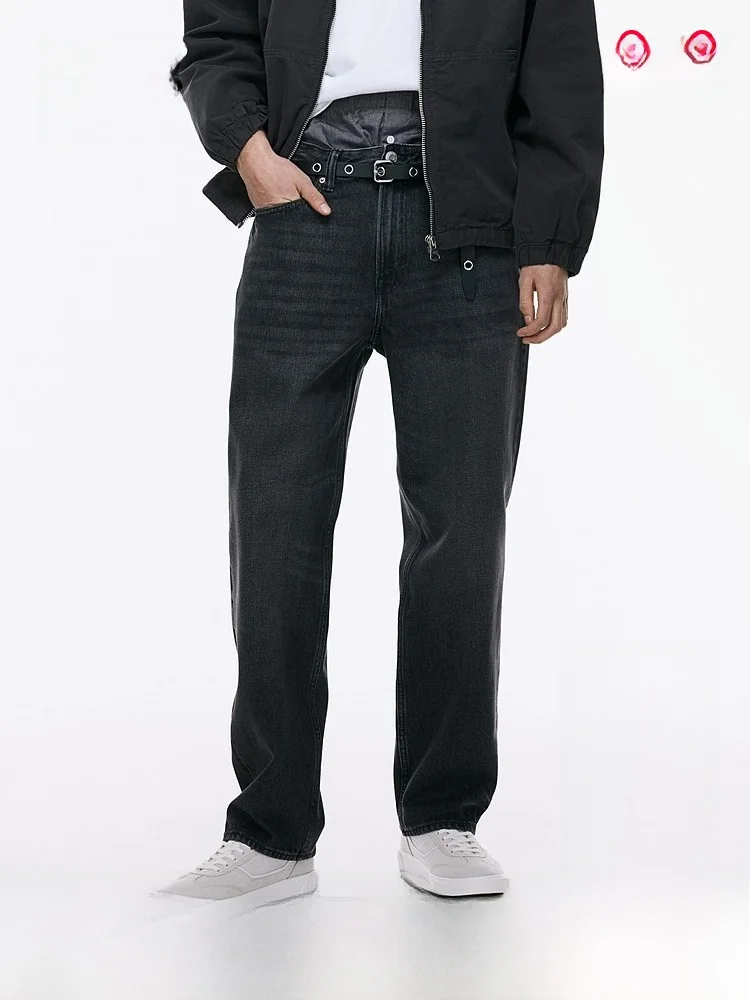 

Удобные хлопковые мужские джинсы свободного кроя с прямыми штанинами, средней посадкой, без эластана, зимние длинные брюки, бренд H&M, модель 30274