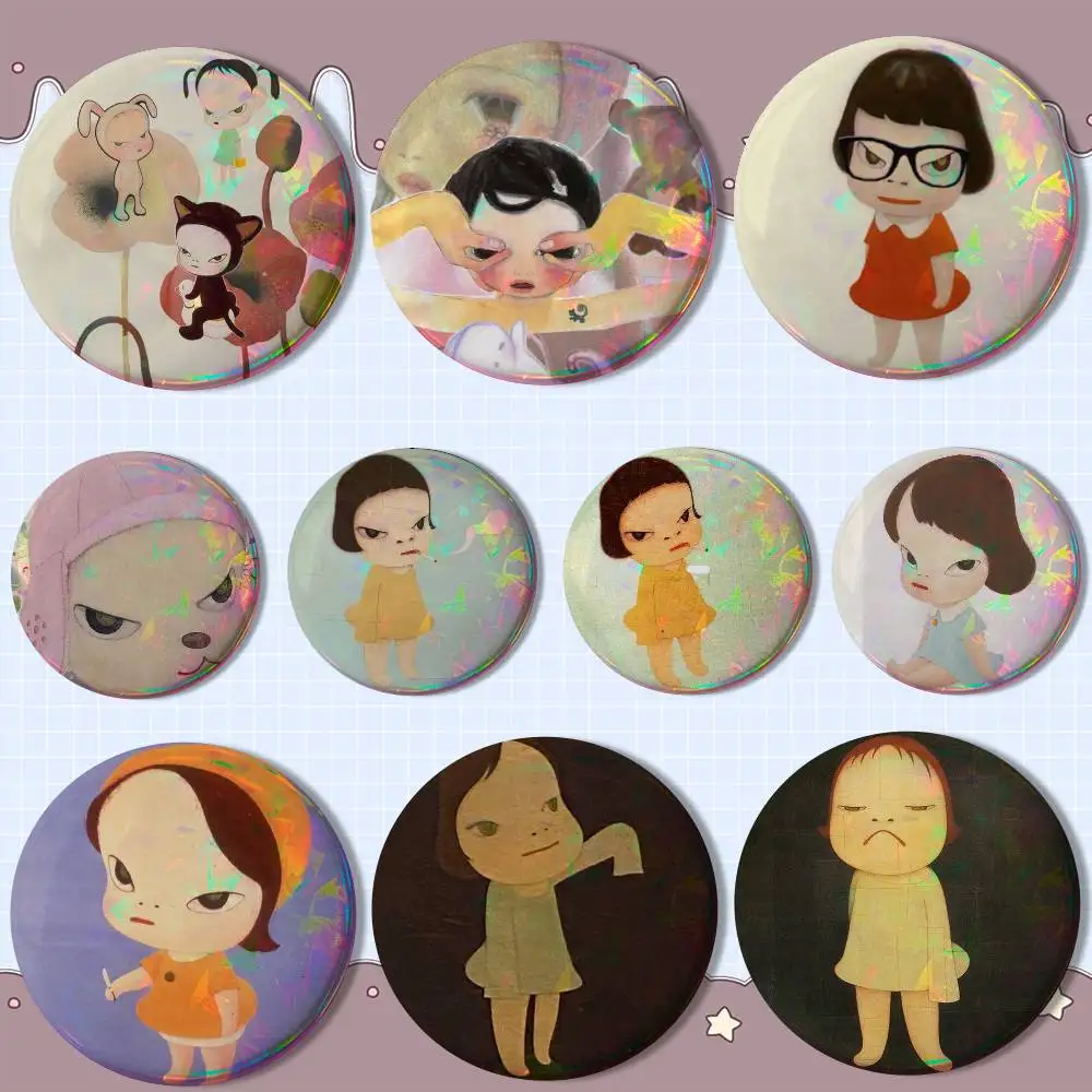 

Cute Y-Yoshitomo Nara ART Badge on Backpack Clothes decoration Tinplate Round Brooch Funny Custom Gifts for Friend