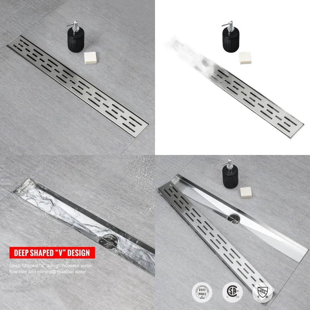 Sifone doccia lineare rimovibile da 36 pollici a profilo alto/basso in acciaio inox 304 spazzolato con filtro per capelli e livellamento regolabile