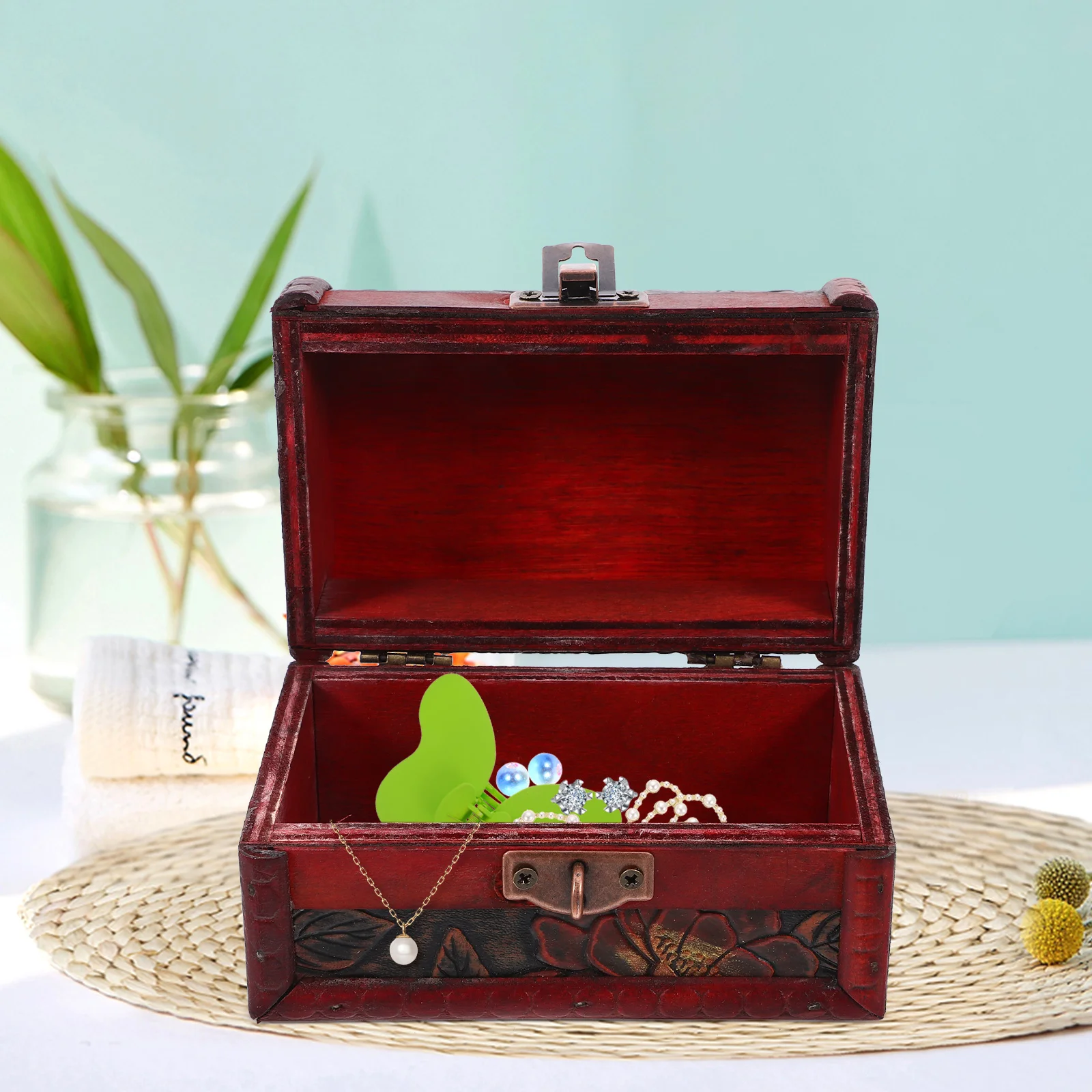 

Vintage Wooden Jewelry Box Retro Treasure Storage Case Decorative Trinket Chest Keepsake Organizer for Jewelry and Small Items