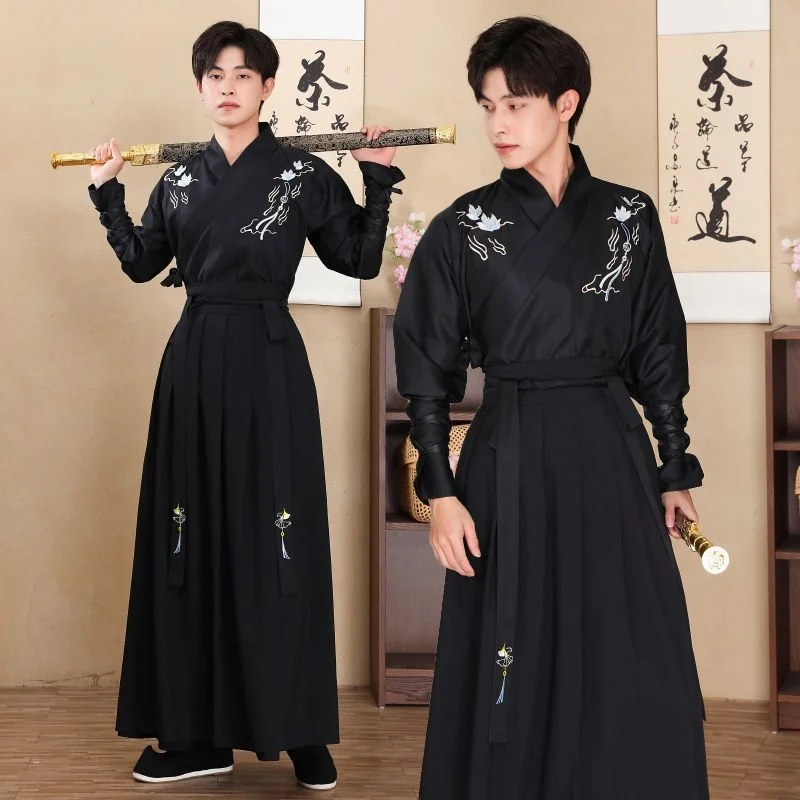 Wei-Jin estilo tamanho grande Han terno dos homens de estilo antigo camisa de manga comprida estilo chinês estudante dominador estilo antigo