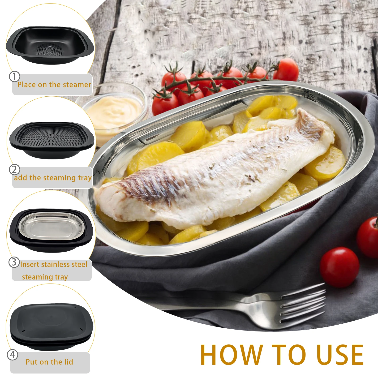 Premium 304 Edelstahl-Dampfgarer für Thermomix TM7, Multifunktionale Pfanne für Sushi, BBQ, Backen und Lebensmittelaufbewahrung