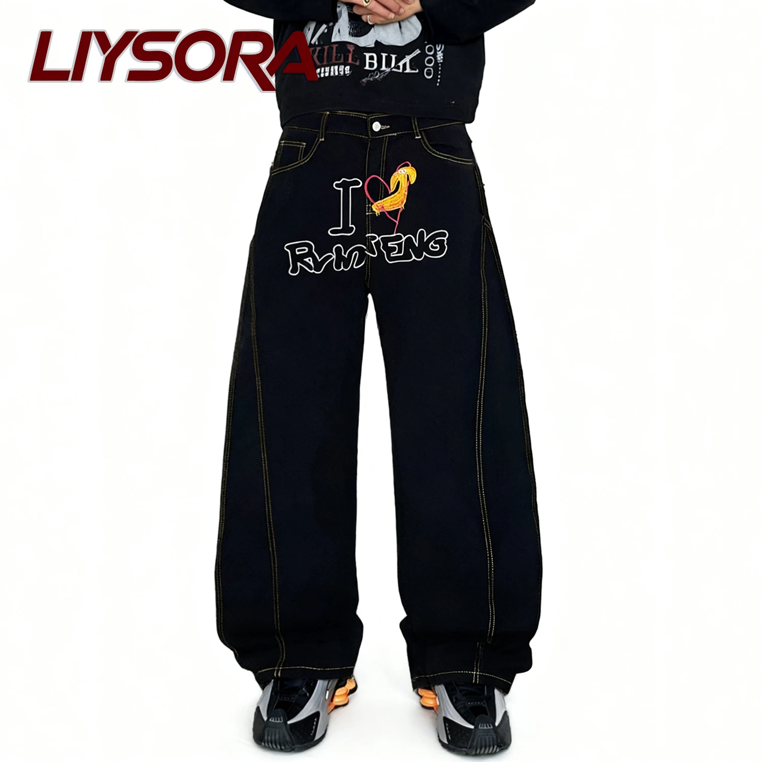 Мужские мешковатые широкие джинсы в Корейском стиле с вышивкой собаки в стиле ретро, уличные повседневные свободные джинсовые брюки унисекс с деконструкцией сращивания