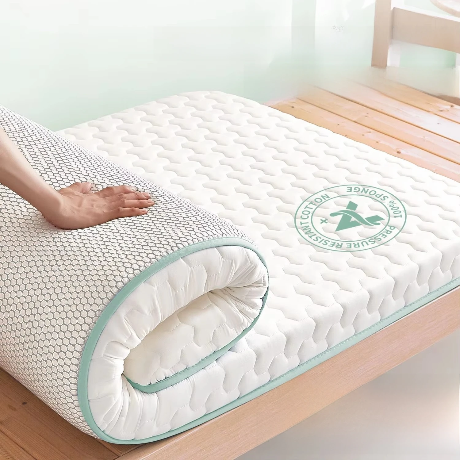 A-Klasse Sojabohnenfaser-Matratze, Verdickter Antibakterieller Latex-Topper, Atmungsaktive Geräuschlose Bettauflage, Hautfreundliches Tatami-Kissen
