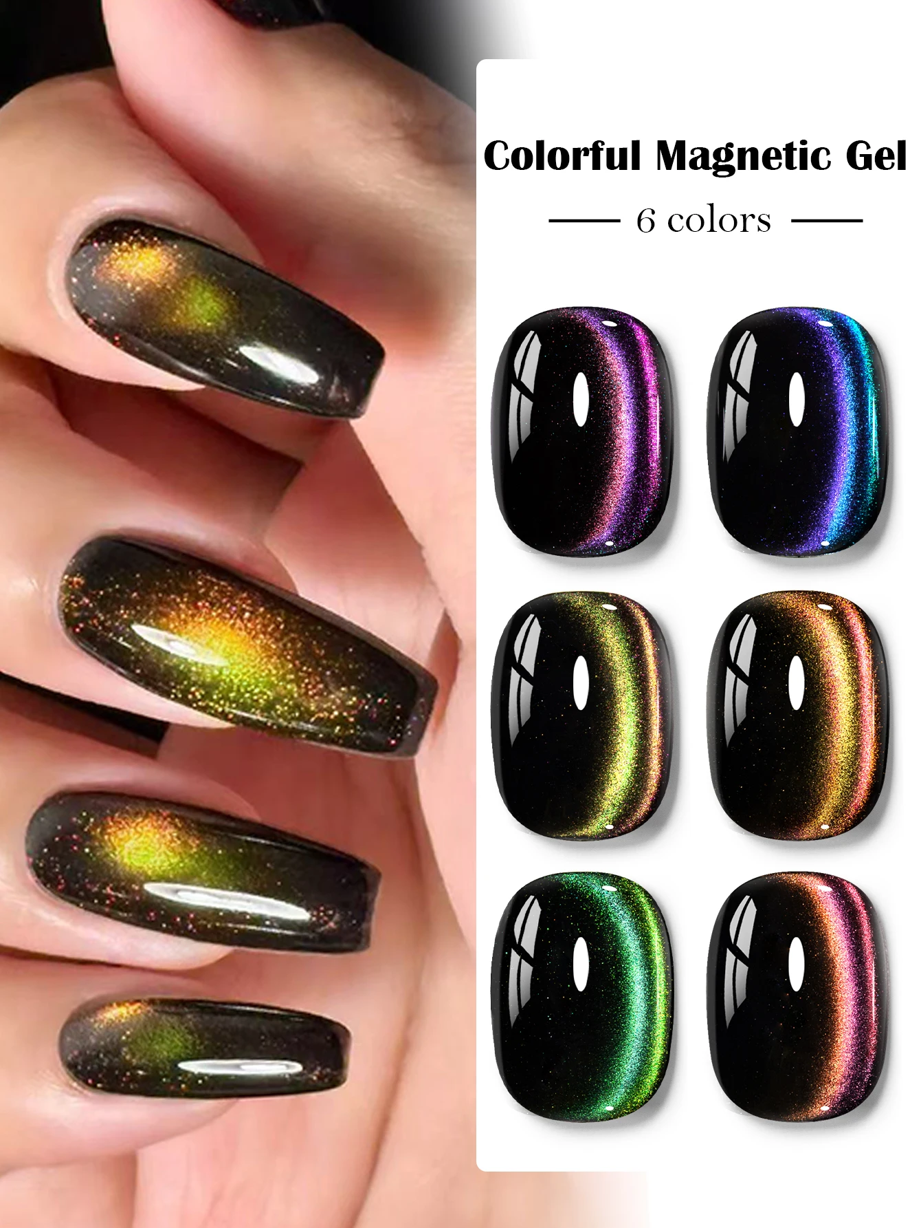 Mtssii 7ml Cat Eye Glue Rainbow Black Fireworks Light Cat Magnetic Gel Nail Polish Shiny Super Silver-Light Holographic Varnish