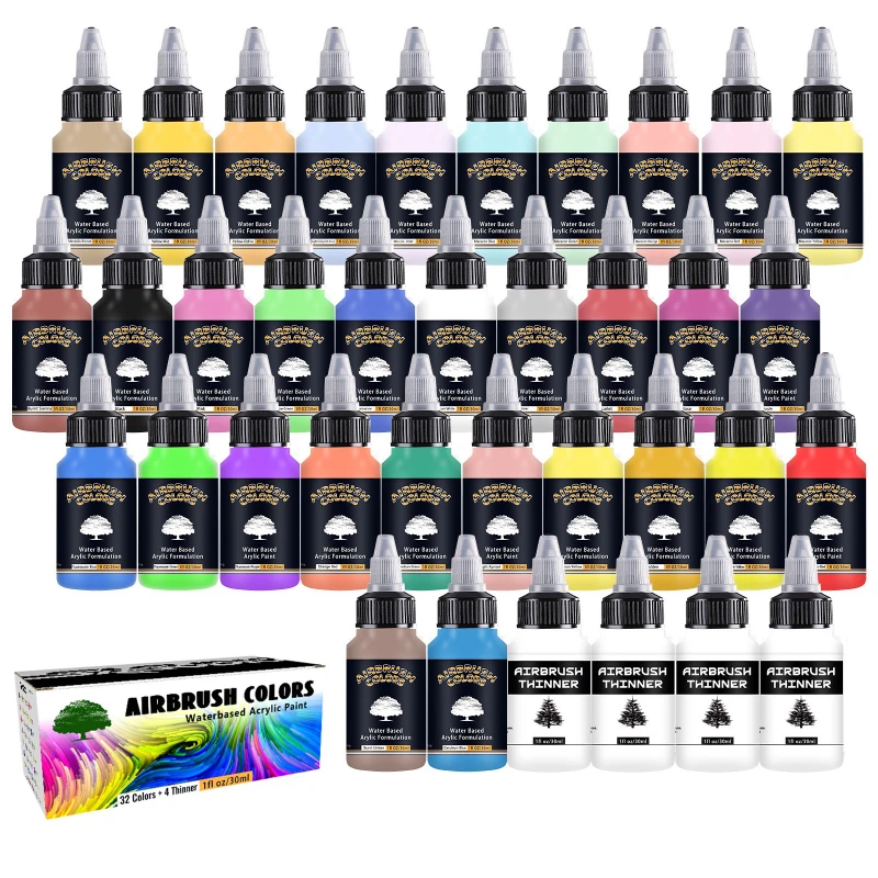 32 Color 30ml Acrylic Paint Set with Diluent Water-based Paint Model Figurine DIY Coloring Changing Art Painting Spray Pen Paint