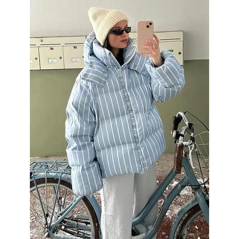 Shiny Down Jackets for Women, Stand Collar, Zipper Closure, Long Sleeves, Cotton Padded Coats, Outerwear for Ladies, Winter 2025