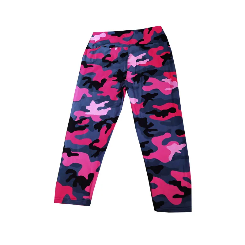 TOIVOTUKSIA Summer Pink Camo Print High Waist Capri Leggings Fashion Mid-Calf 3/4 Plus Size Elastic Milk Silk Leggings