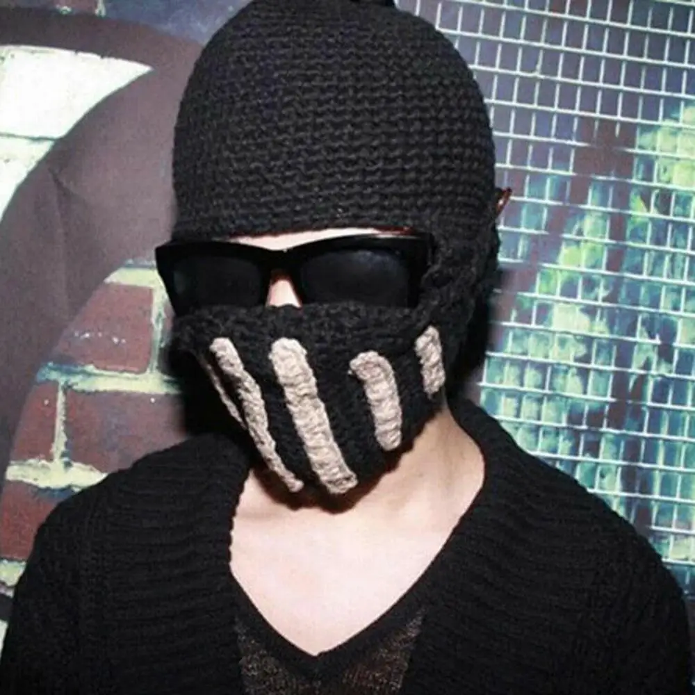 Men Hat Windproof Knight Knit Beard Hats Handmade Woolen Yarn Knitwear Headgear