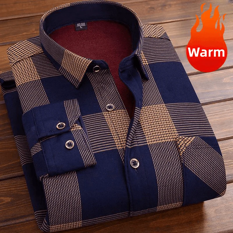 Large Size Shirt Top Autumn Winter New Casual Men\'s Fashion Long Sleeve Plaid Thick Warm Men\'s Casual High Quality Soft Shirt