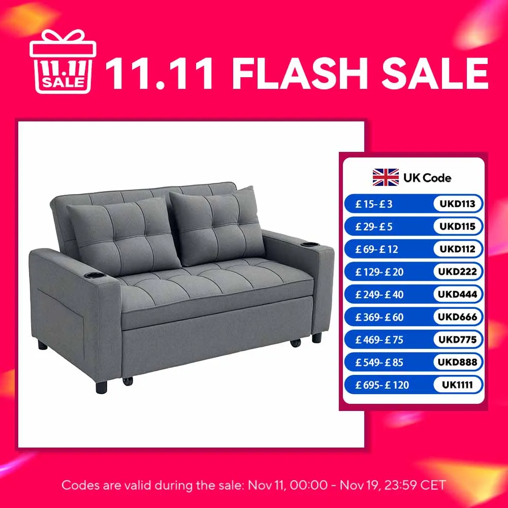 HOMCOM أريكة سرير قابلة للسحب بمقعدين مع جيوب لغرفة المعيشة باللون الرمادي الفحمي #1