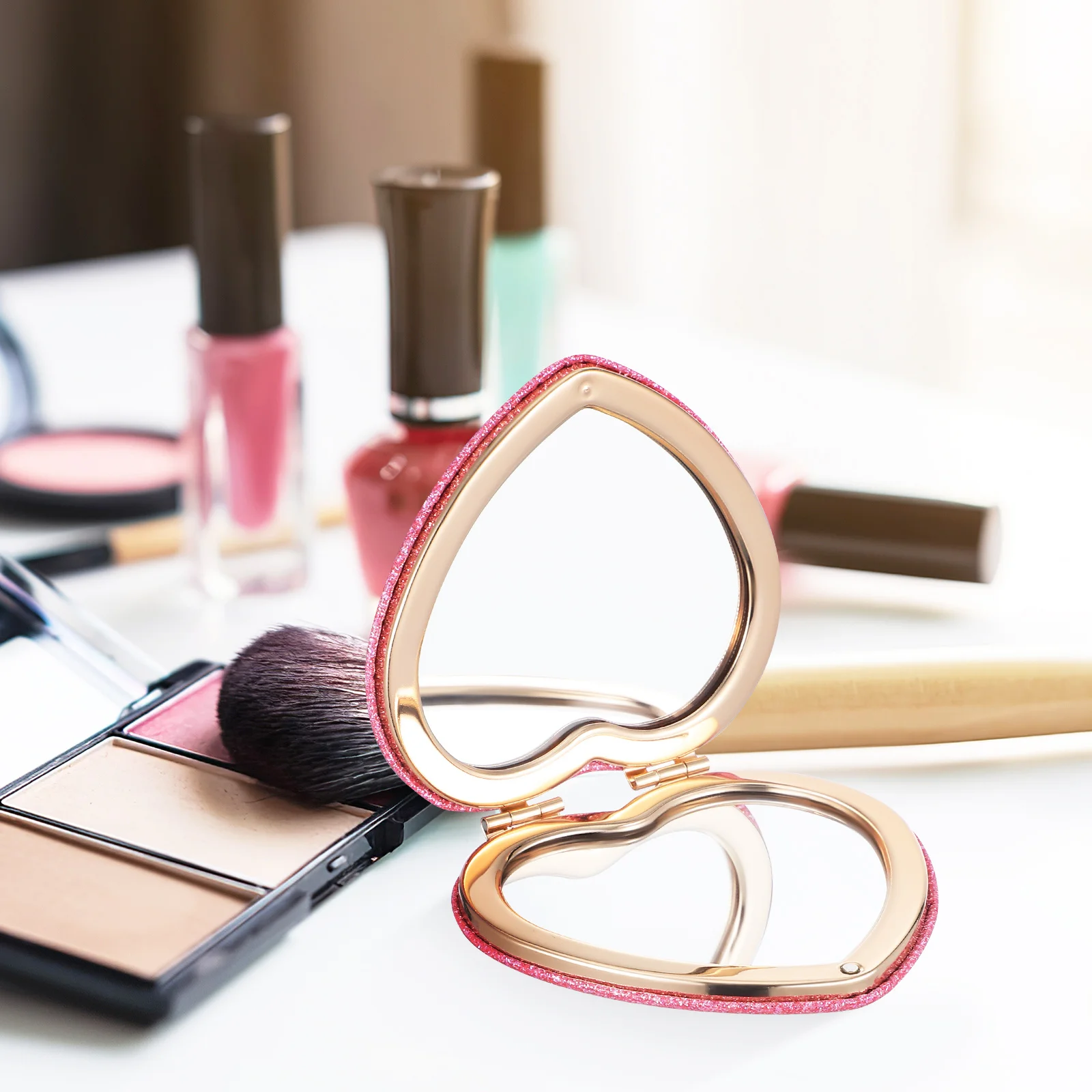 مرآة مكياج قابلة للطي على شكل قلب، مرآة محمولة للسفر مزدوجة الجوانب للنساء والفتيات، مرايا مدمجة #2